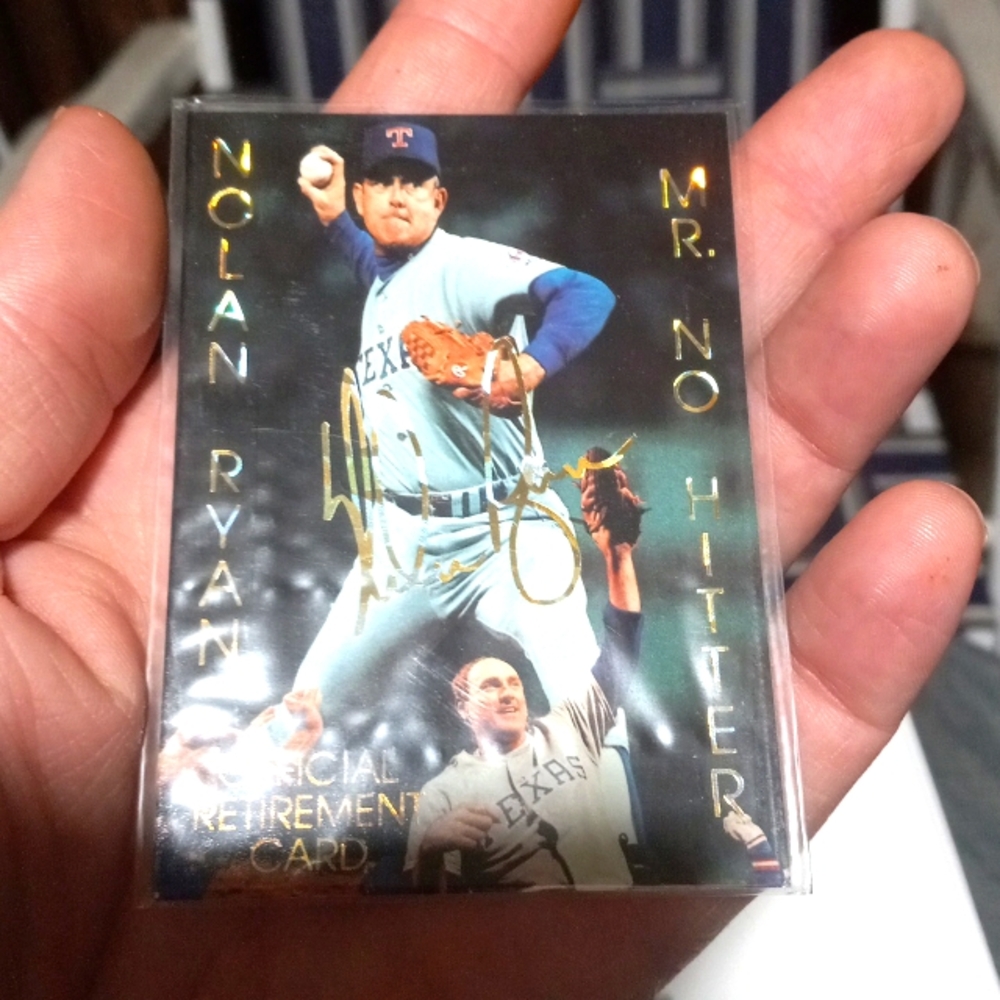 The autographed official retirement card of Nolan Ryan!